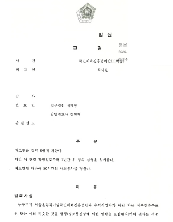 징역 6월, 집행유예 1년 선고  결과 집행유예
