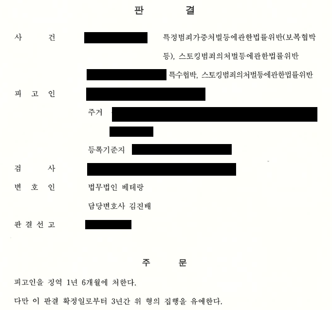 [부산] 보복협박·특수협박·스토킹 혐의, 구속 상태에서 집행유예 방어 성공